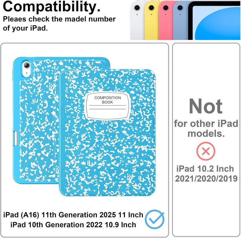 Supveco Case for iPad (A16) 11th Generation 11 inch (2025),iPad 10th Generation 10.9 inch (2022) with Pencil Holder-[Auto Wake/Sleep],Premium Folio Stand Case with Soft TPU Back Cover-Sky Blue - Image 2